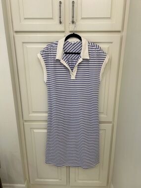 Striped Polo Midi Dress in Light Blue & White